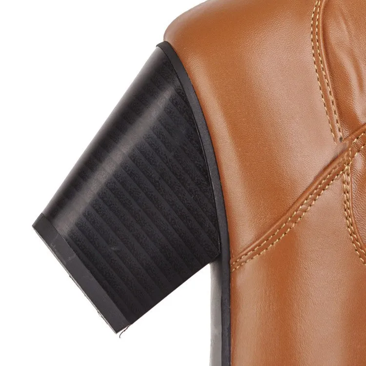 Women's Pu Leather Pointed Toe Stitching Patchwork Block Heel Short Boots
