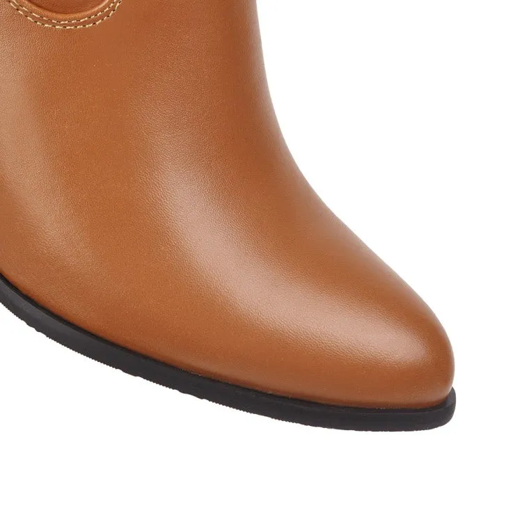 Women's Pu Leather Pointed Toe Stitching Patchwork Block Heel Short Boots