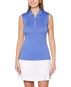 Womens Sleeveless 1/4 Zip Heather Polo