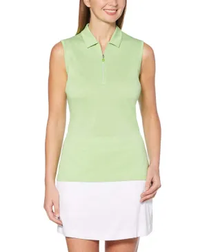 Womens Sleeveless 1/4 Zip Heather Polo