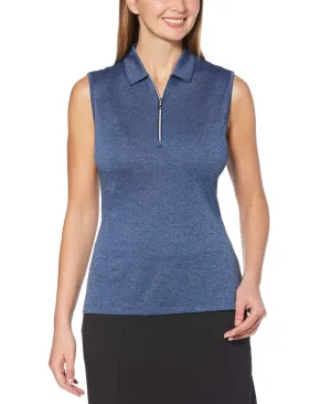 Womens Sleeveless 1/4 Zip Heather Polo
