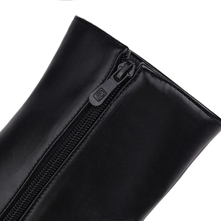 Women's Square Toe Side Zippers Block Heel Platform Short Boots