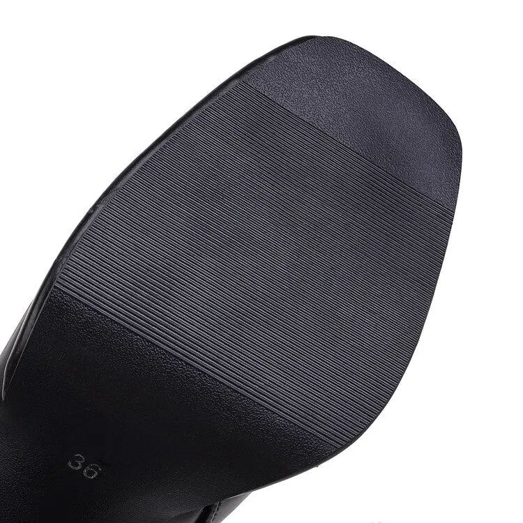 Women's Square Toe Side Zippers Block Heel Platform Short Boots