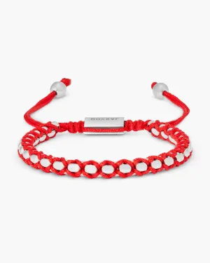 Woven Round Box Bracelet - Silver/Red