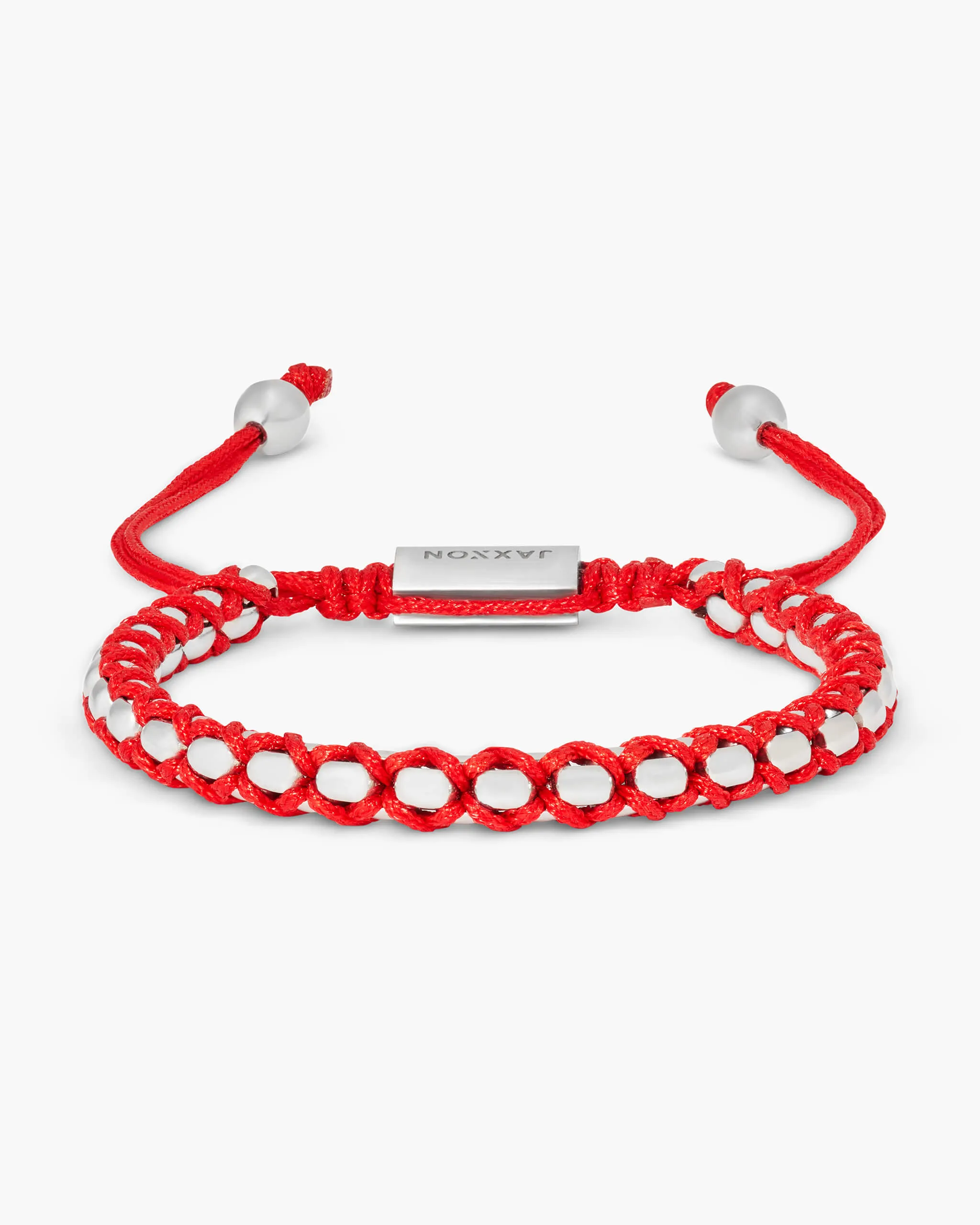 Woven Round Box Bracelet - Silver/Red
