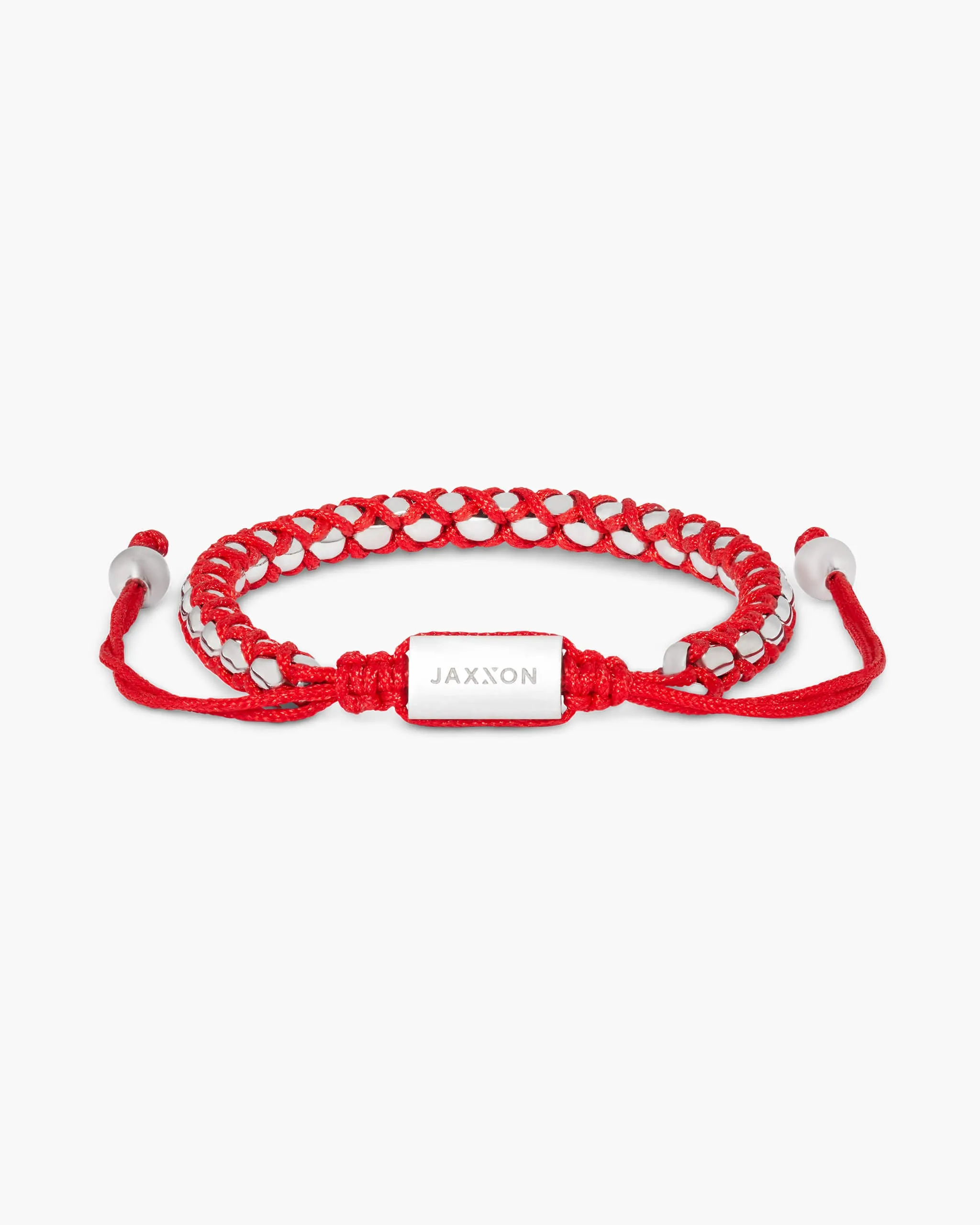 Woven Round Box Bracelet - Silver/Red