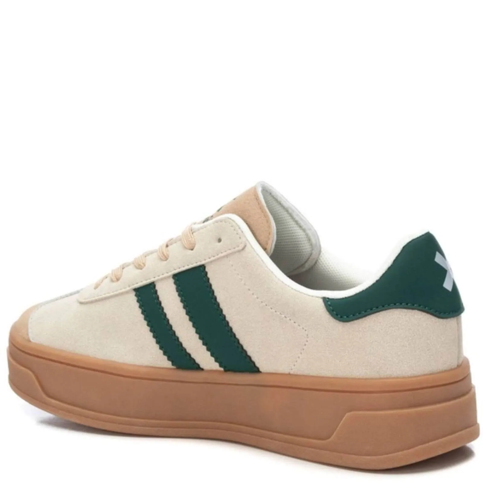 XTI Beige Suede & Dark Green Sneakers