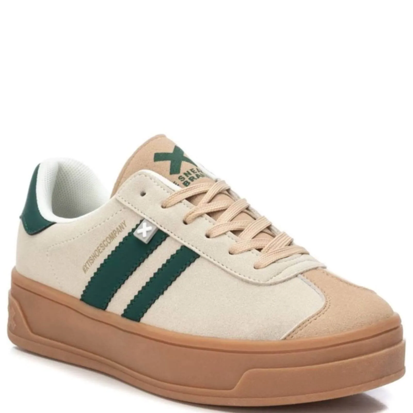 XTI Beige Suede & Dark Green Sneakers