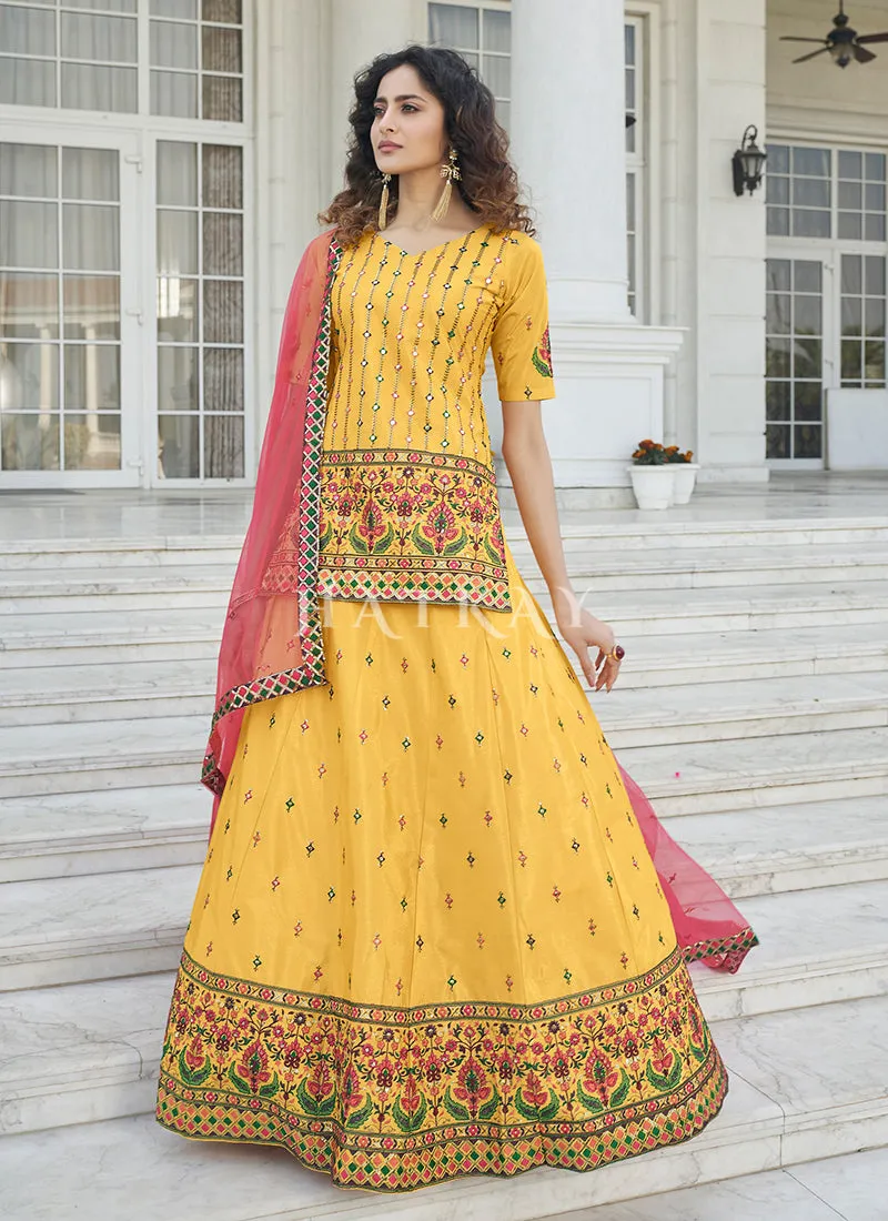 Yellow Multi Embroidered Wedding Lehenga Kurti