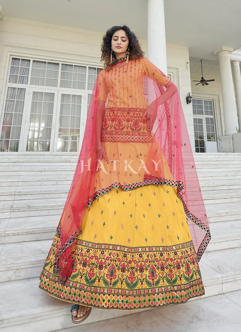 Yellow Multi Embroidered Wedding Lehenga Kurti