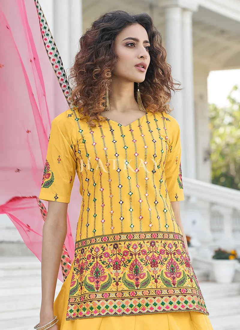 Yellow Multi Embroidered Wedding Lehenga Kurti