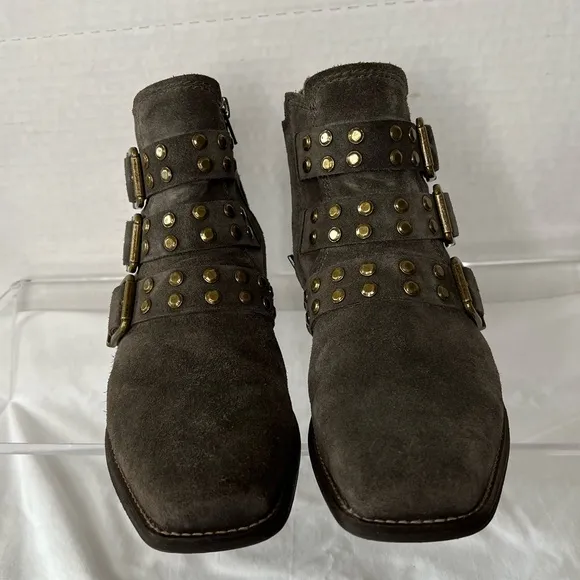 Zodiac Olive Suede Adele Booties, Multi Strap w/ Side Zip, Women’s 9.5