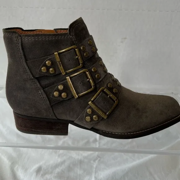 Zodiac Olive Suede Adele Booties, Multi Strap w/ Side Zip, Women’s 9.5
