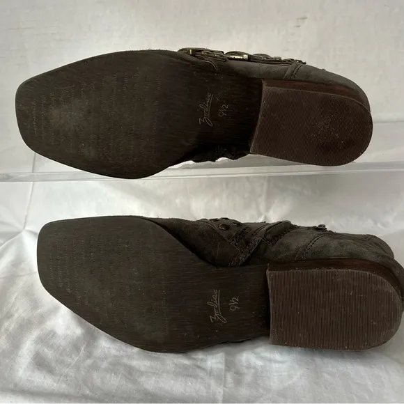 Zodiac Olive Suede Adele Booties, Multi Strap w/ Side Zip, Women’s 9.5