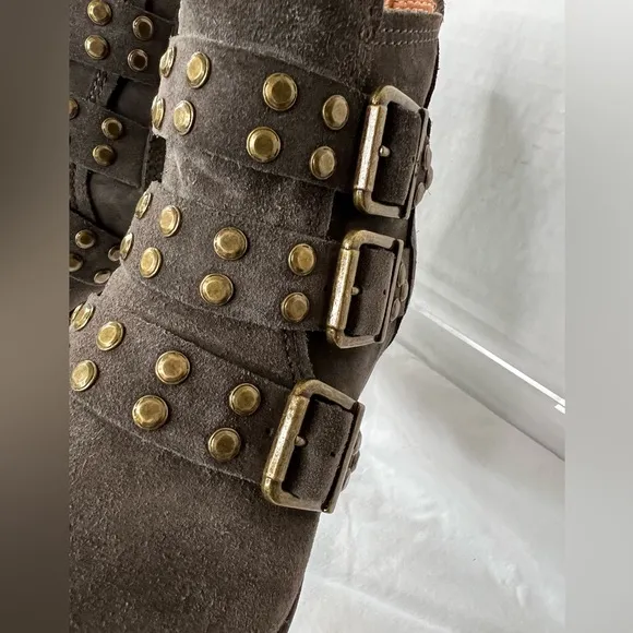 Zodiac Olive Suede Adele Booties, Multi Strap w/ Side Zip, Women’s 9.5